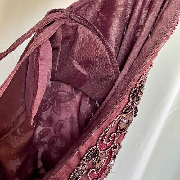 Adrianna Papell Vintage Silk Beaded Top Burgundy Red Petite 10 Short Sleeve Luxe - Picture 13 of 15